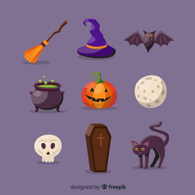 Colección original de elementos de halloween con diseño plano