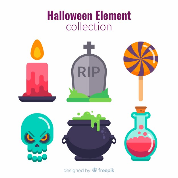 Colección original de elementos de halloween con diseño plano
