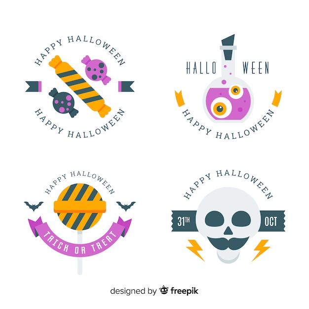 Colección original de etiquetas de halloween con diseño plano