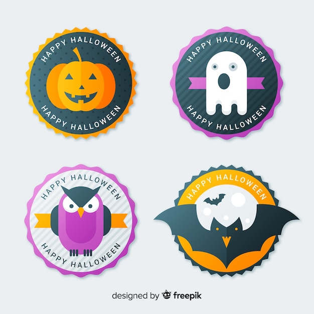 Colección original de etiquetas de halloween con diseño plano
