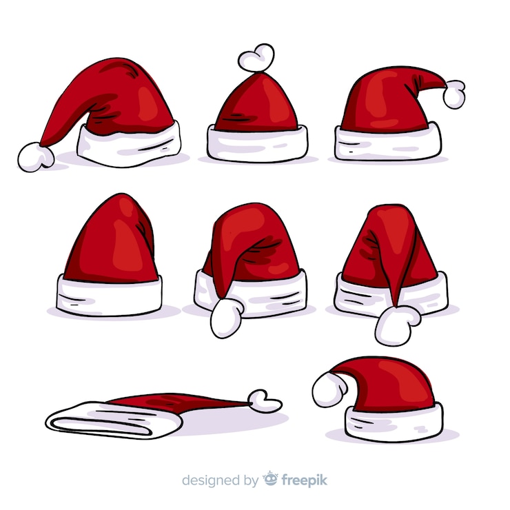 Vector gratuito colección original de gorros de santa claus dibujados a mano