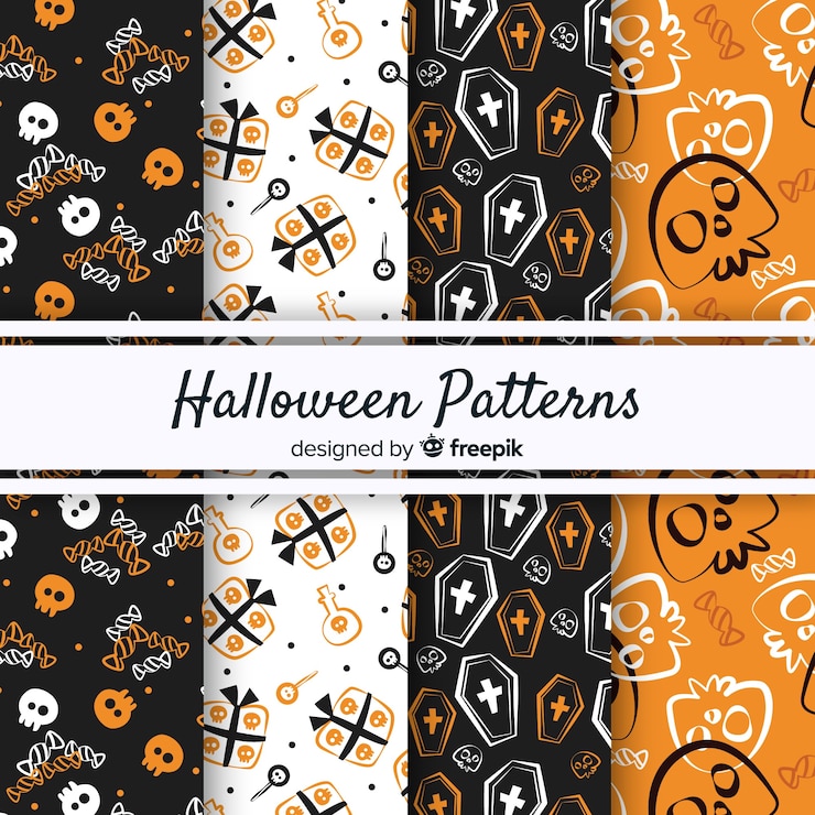 Vector gratuito colección original de patrones de halloween con estilo vintage