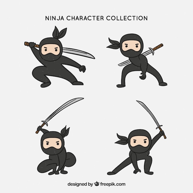 Vector gratuito colección original de personaje ninja dibujado a mano