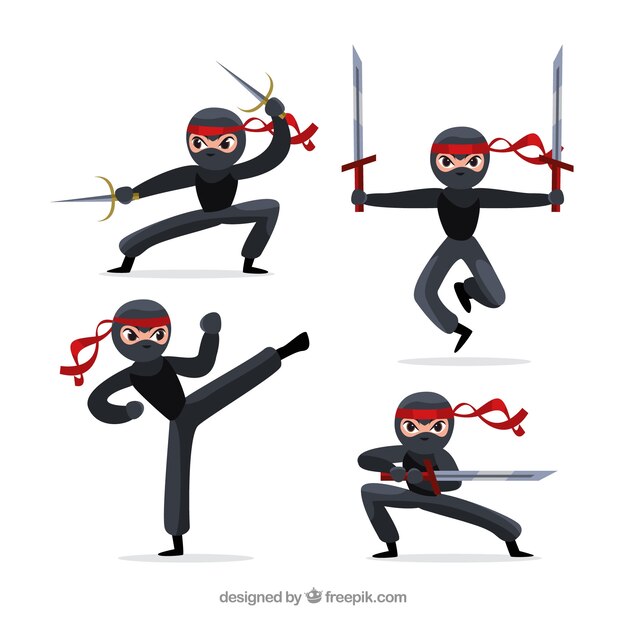 Colección original de personaje ninja con diseño plano