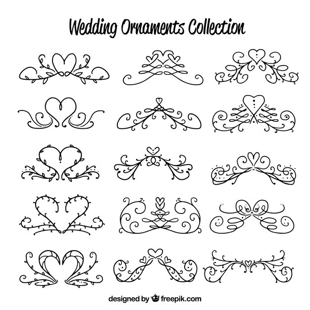 Colección de ornamentos de boda dibujados a mano
