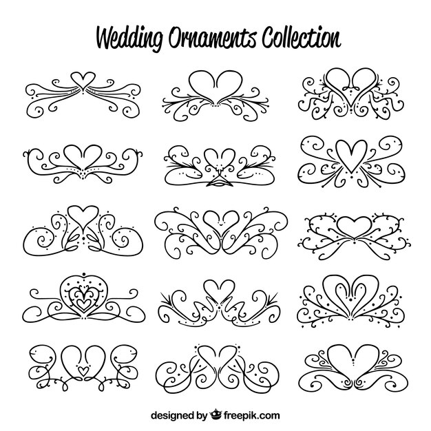 Colección de ornamentos de boda dibujados a mano