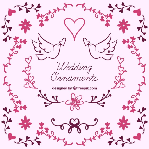 Colección de ornamentos de boda dibujados a mano