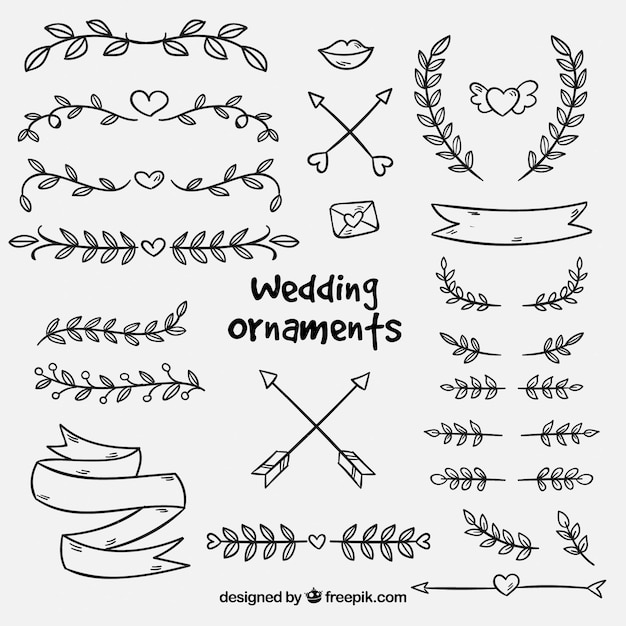 Vector gratuito colección de ornamentos de boda dibujados a mano