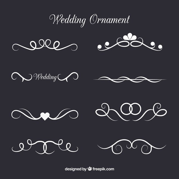 Colección de ornamentos de boda en estilo plano