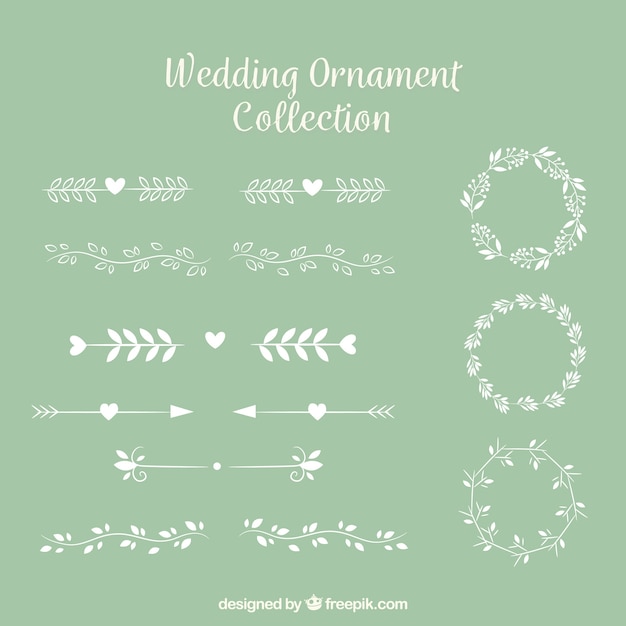 Vector gratuito colección de ornamentos de boda en estilo plano