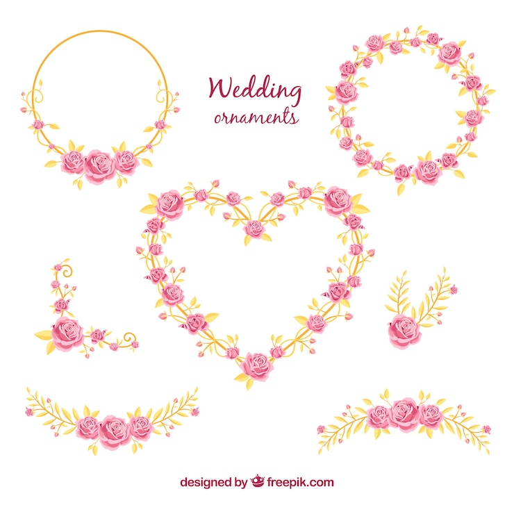 Vector gratuito colección de ornamentos de boda con flores