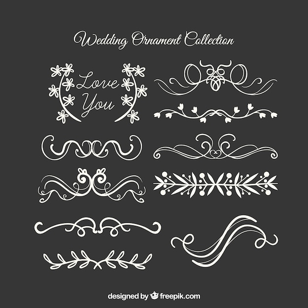 Vector gratuito colección de ornamentos de boda con flores