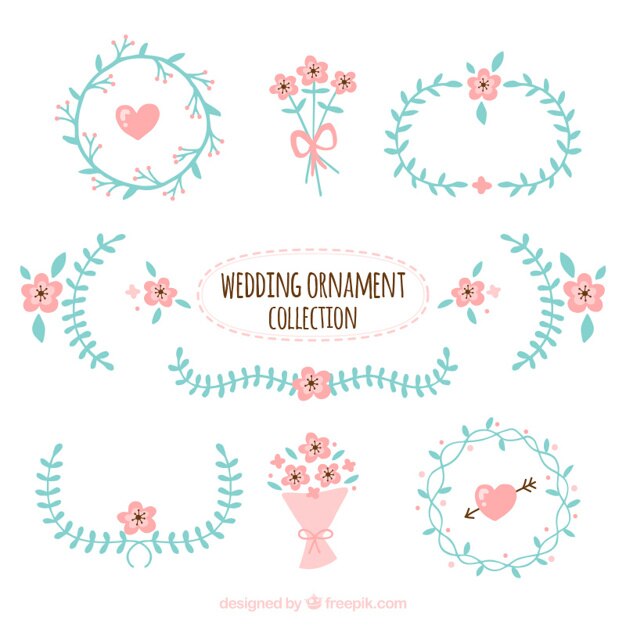 Colección de ornamentos bonitos de boda