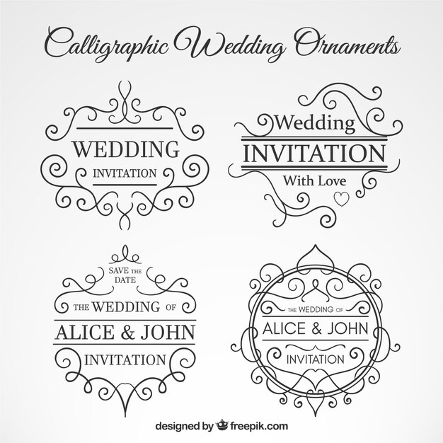Colección de ornamentos caligráficos de boda