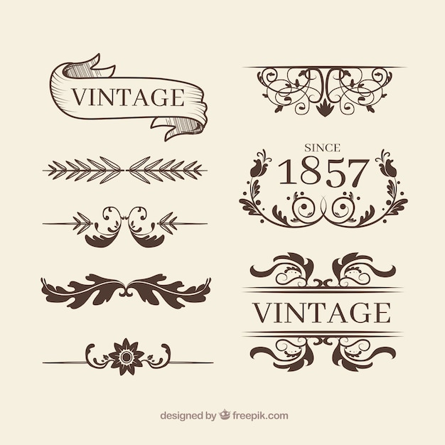 Vector gratuito colección de ornamentos en estilo vintage