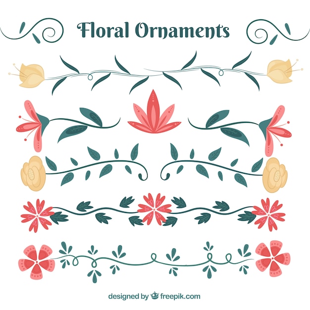 Colección de ornamentos florales con hojas