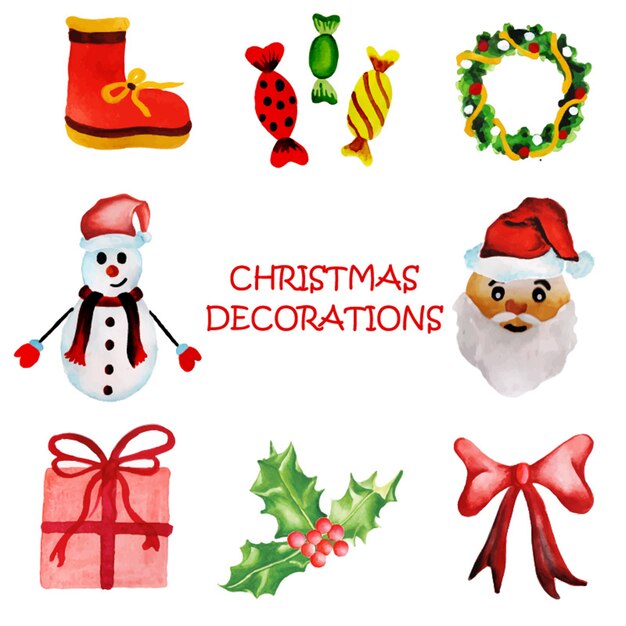 Colección de los ornamentos de la Navidad de la acuarela
