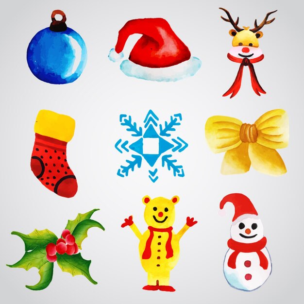 Colección de los ornamentos de la Navidad de la acuarela