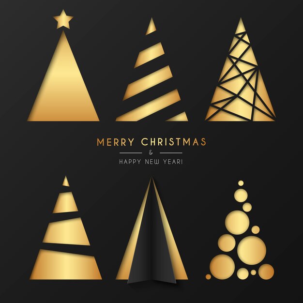 Colección de oro del árbol de Navidad en estilo moderno