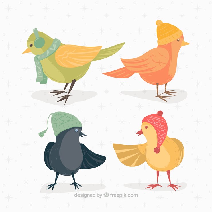 Vector gratuito colección de pájaros con accesorios de invierno