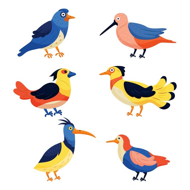 Colección de pájaros dibujados a mano