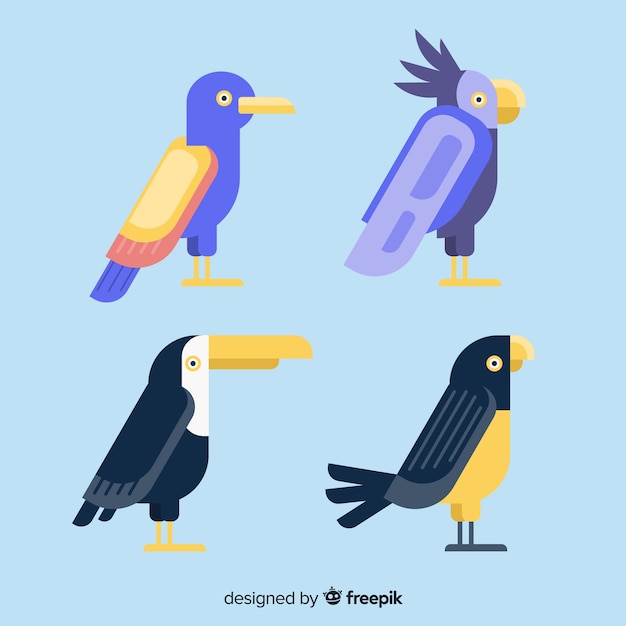 Vector gratuito colección pájaros exóticos diseño plano