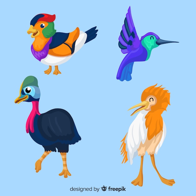 Vector gratuito colección de pájaros exóticos en diseño plano