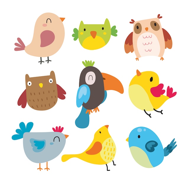 Vector gratuito colección de pájaros sonrientes