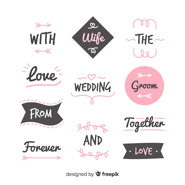 Vector gratuito colección de palabras de boda dibujadas a mano