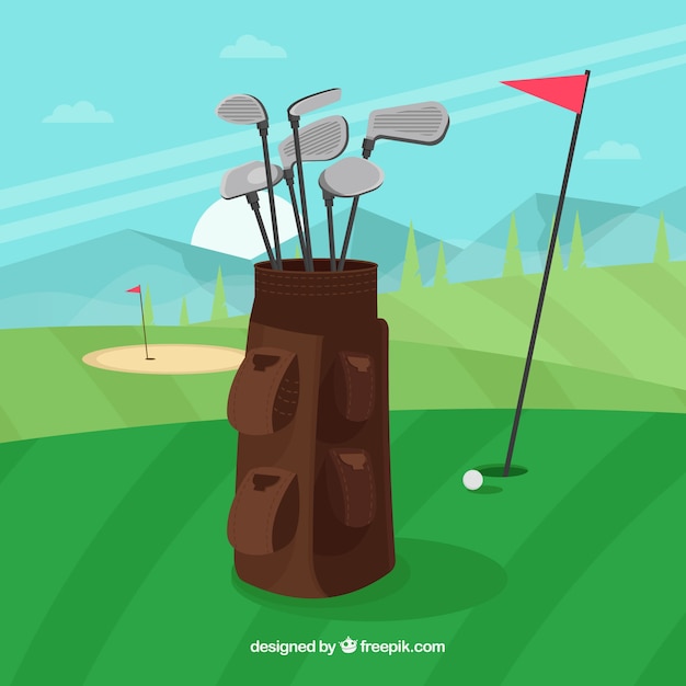 Vector gratuito colección de palos de golf en bolsa