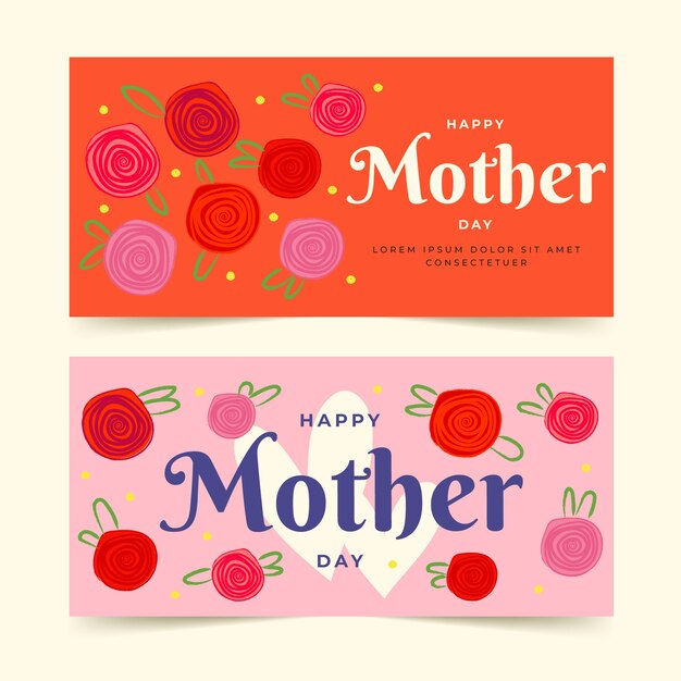 Vector gratuito colección de pancartas del día de las madres dibujadas a mano