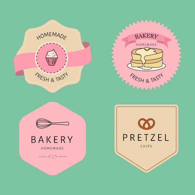 Vector gratuito colección de pancartas vintage e insignias de logotipo de panadería etiqueta de panadería casera estilo retro