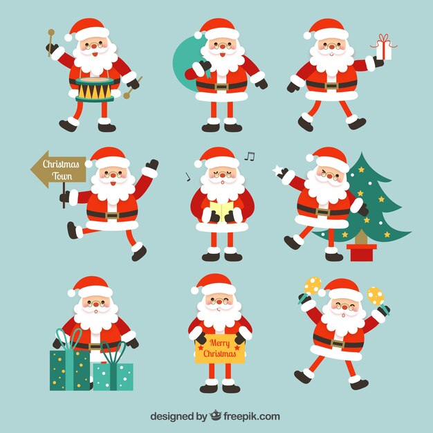 Colección de papá noel con diferentes objetos