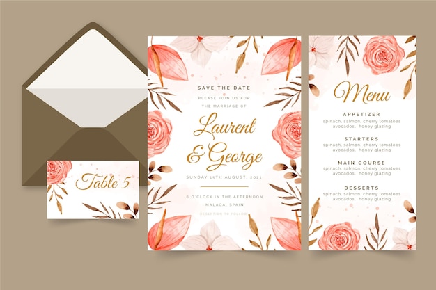 Colección de papelería de boda boho en acuarela