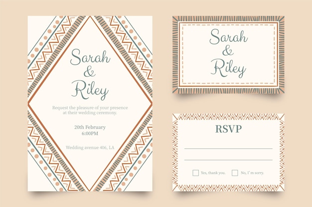 Colección de papelería de boda boho dibujada a mano