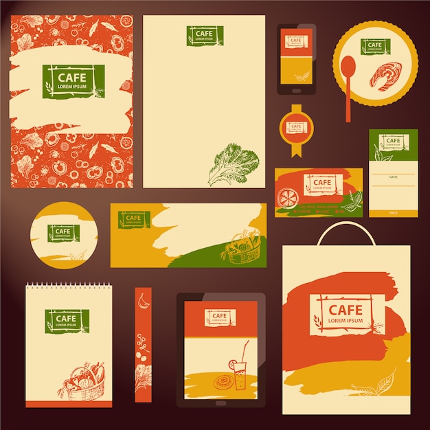 Vector gratuito colección de papelería de cafetería