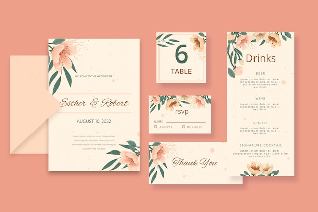 Colección de papelería floral para bodas