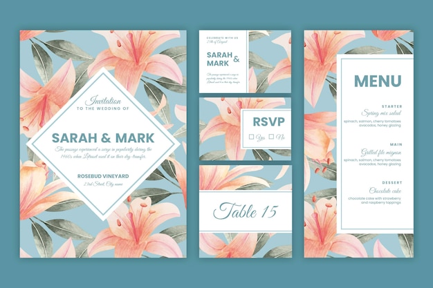 Vector gratuito colección de papelería floral para bodas