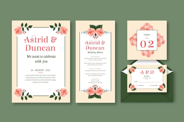 Colección de papelería floral para bodas