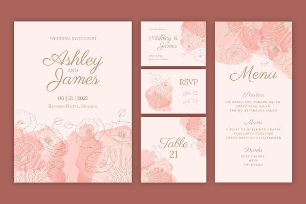 Vector gratuito colección de papelería floral para bodas