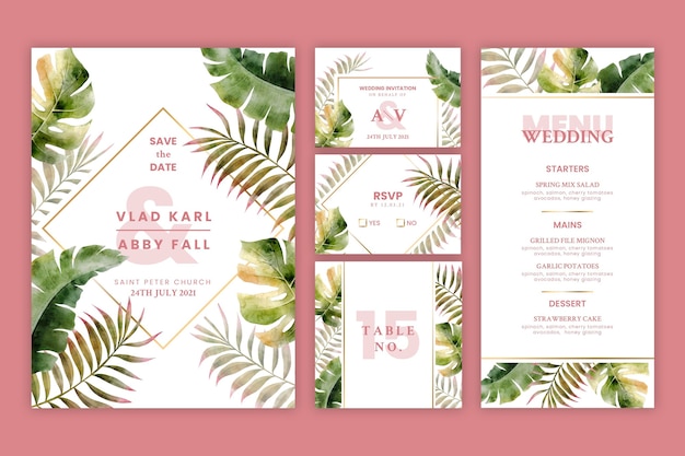 Vector gratuito colección de papelería floral para bodas