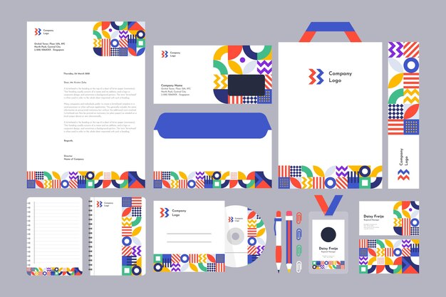 Colección de papelería de la marca mosaico plano
