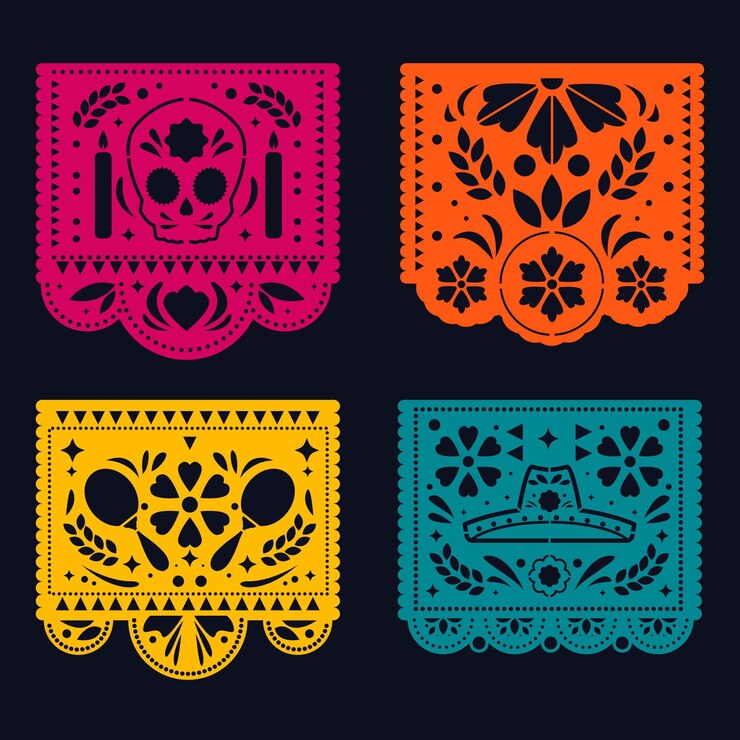 Vector gratuito colección de papeles planos dia de muertos picado
