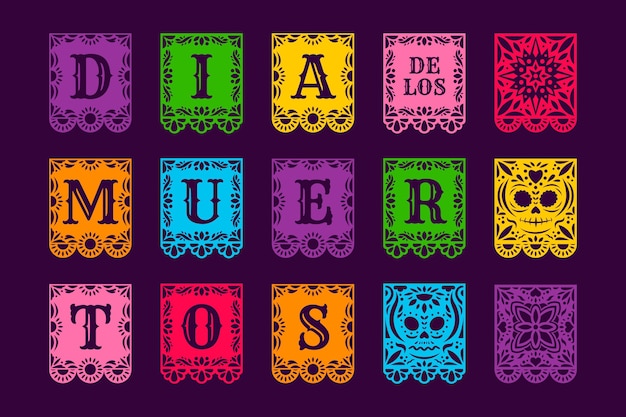 Vector gratuito colección de papeles planos dia de muertos picado