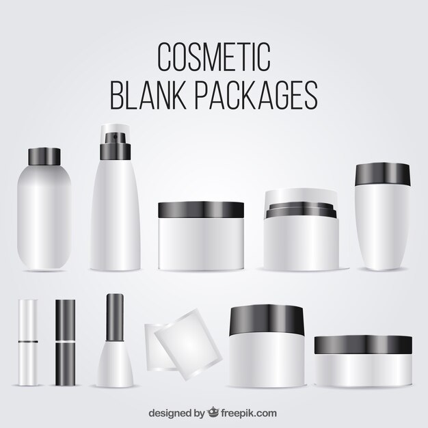 Colección de paquetes de cosméticos en blanco