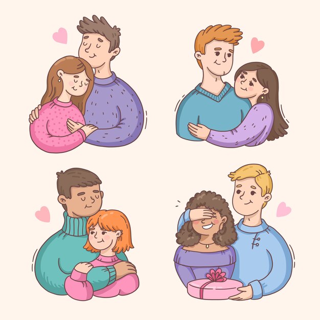 Colección pareja enamorada dibujada a mano