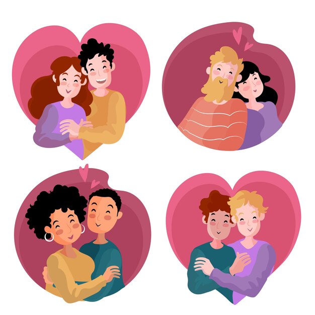 Colección pareja de san valentín dibujada a mano