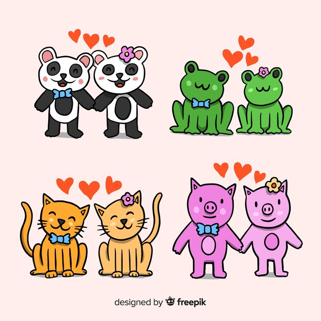 Colección parejas de animales día de san valentín