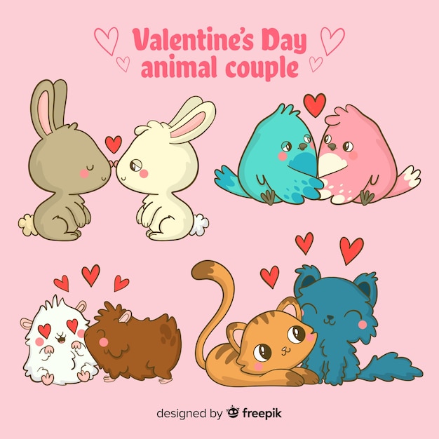 Vector gratuito colección parejas animales día de san valentín