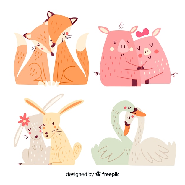 Vector gratuito colección parejas animales día de san valentín